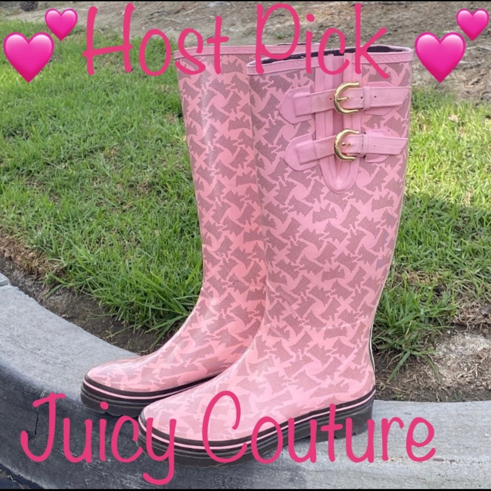 Y2K Juicy Couture PINK SCOTTIE DOG WELLIES TALL SAMMY RAIN BOOTS 9 WELLINGTON - Picture 3 of 14
